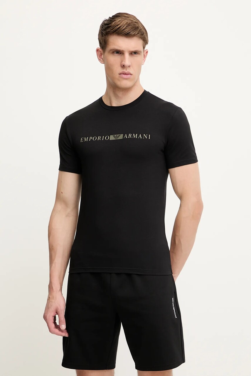 Levně Tričko Emporio Armani Underwear pánské, černá barva, s potiskem, EM000379 AF10774