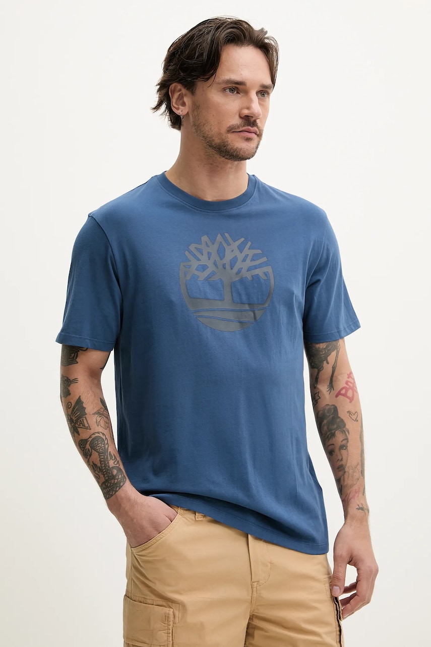 Timberland tricou din bumbac bărbați, culoarea albastru marin, cu imprimeu, TB0A2C2R2881 Timberland tricou din bumbac bărbați, culoarea albastru marin, cu imprimeu, TB0A2C2R2881