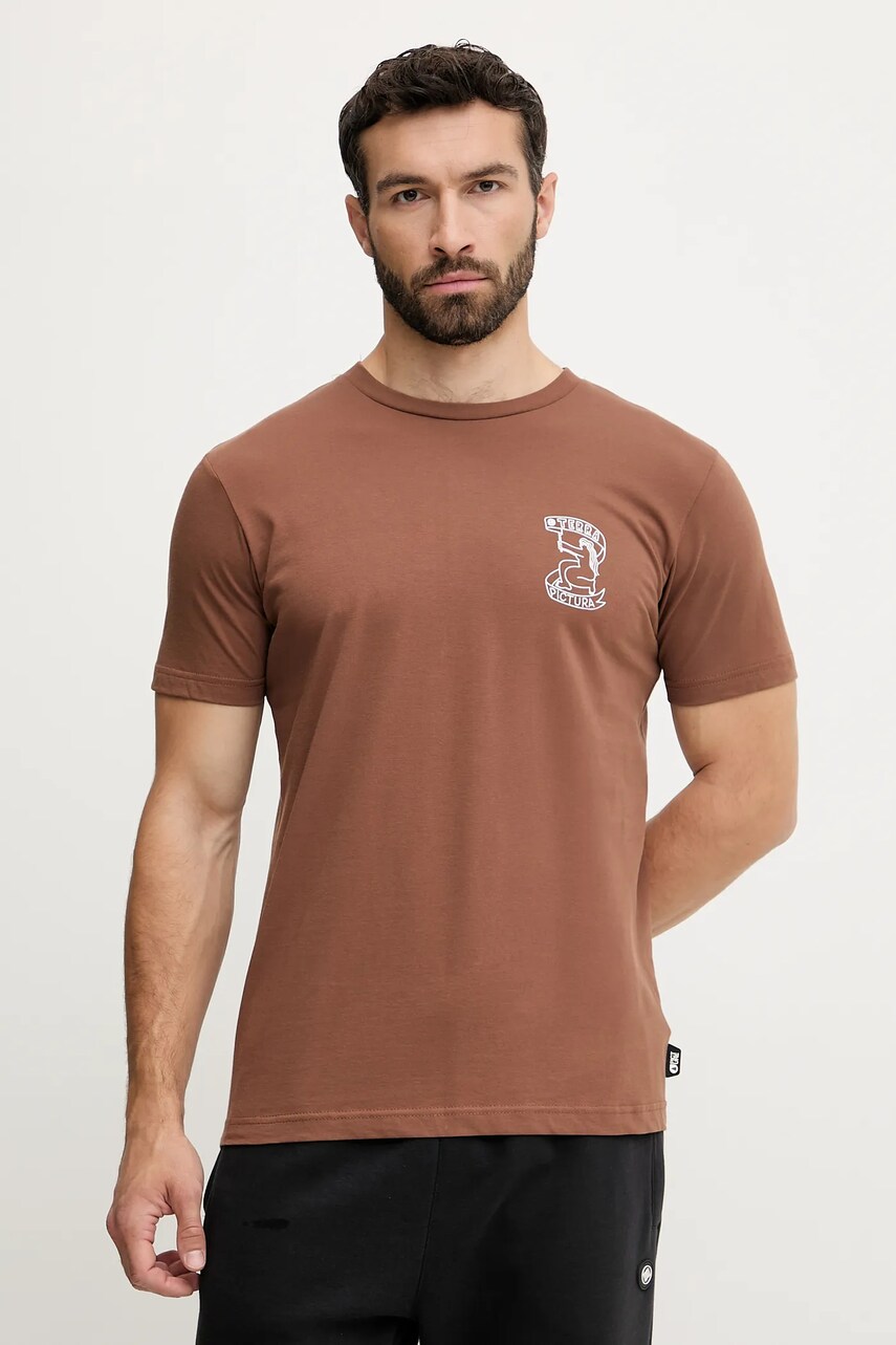 Picture tricou din bumbac Terra culoarea maro, cu imprimeu, MTS1266