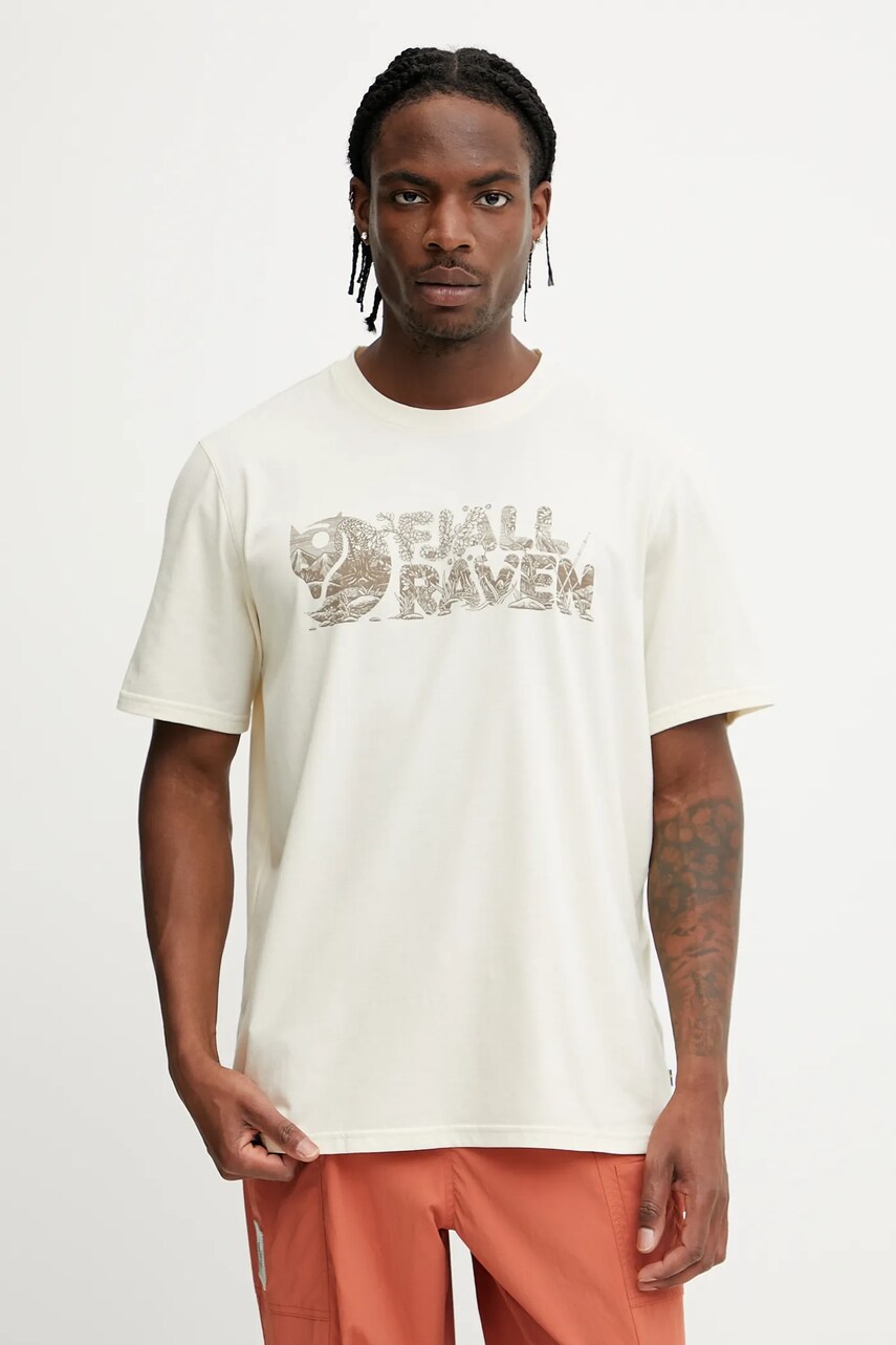 Fjallraven tricou sport Lush Logo T-shirt culoarea bej, cu imprimeu, F12600219