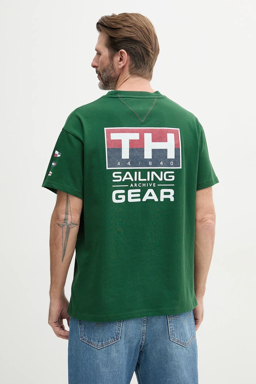 

Памучна тениска Tommy Hilfiger SAILING в зелено с принт MN0MN00013, Зелен