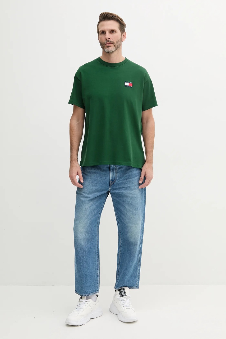 Хлопковая футболка Tommy Hilfiger SAILING цвет зелёный с принтом MN0MN00013