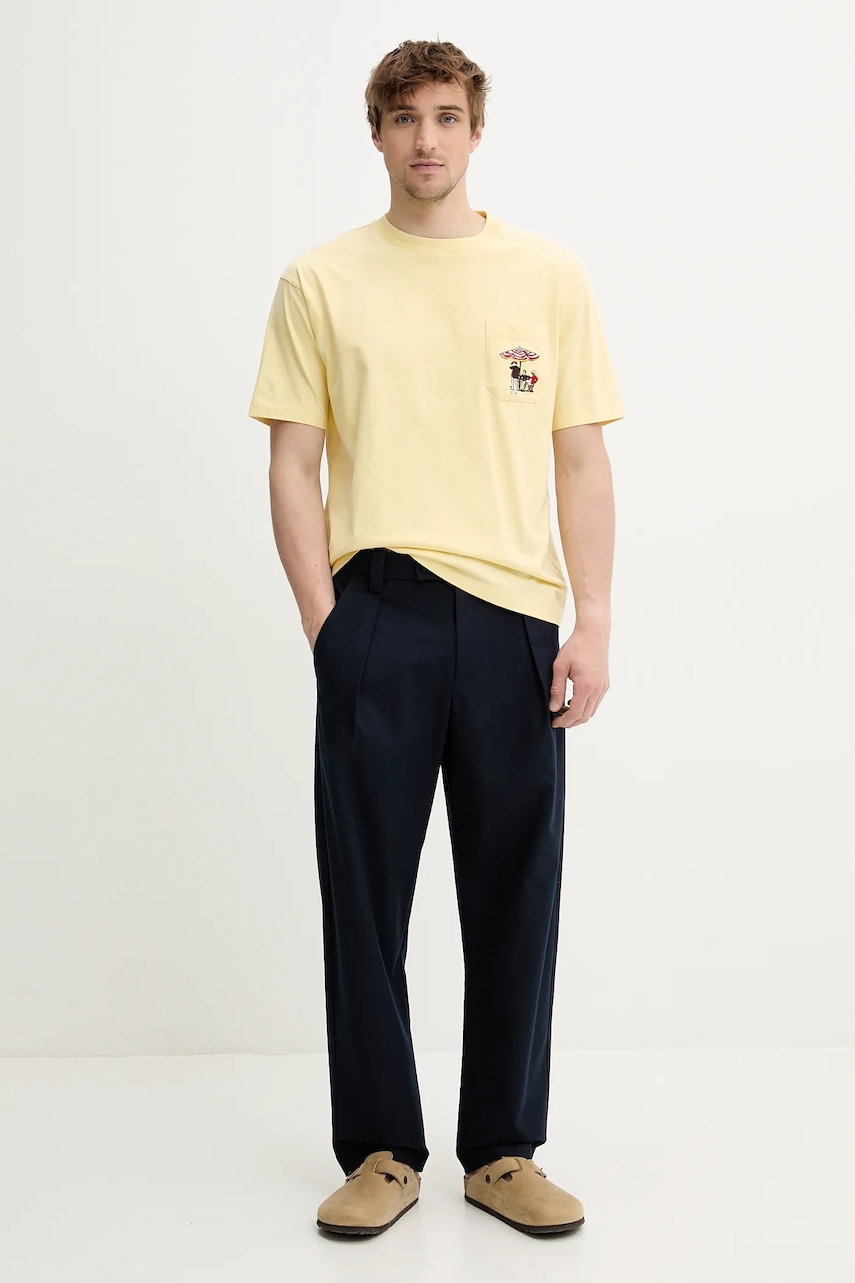 Хлопковая футболка Drôle de Monsieur Le T-Shirt Parasol цвет жёлтый с аппликацией G-TS242-CO165-BAN