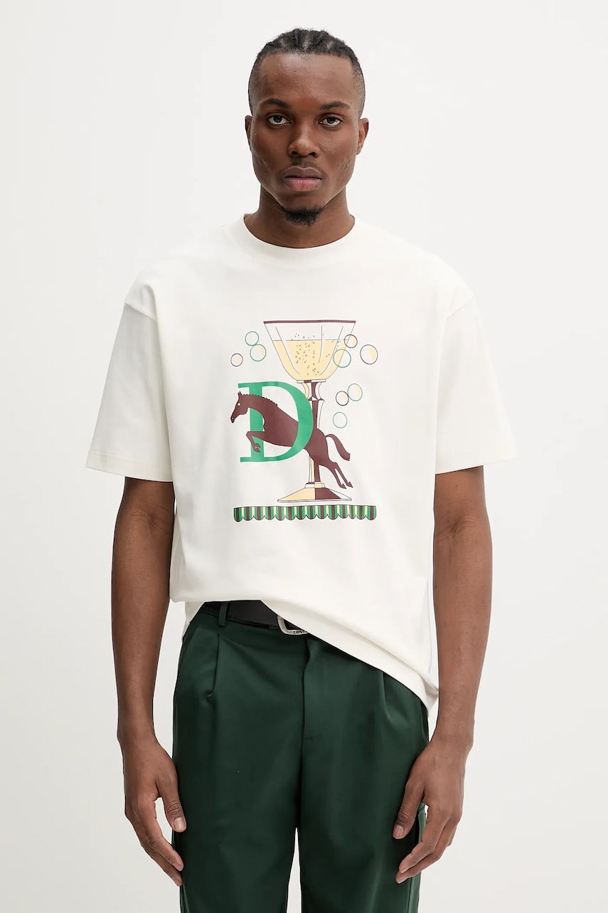 Drôle de Monsieur tricou din bumbac Le T-Shirt Polo culoarea bej, cu imprimeu, G-TS241-CO199-OW