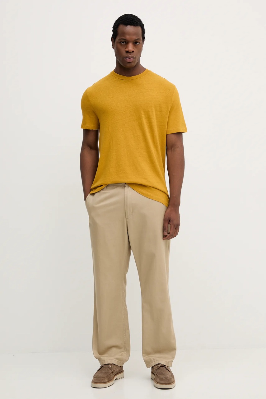 Льняная футболка United Colors of Benetton цвет зелёный однотонная 3UTFU10B1