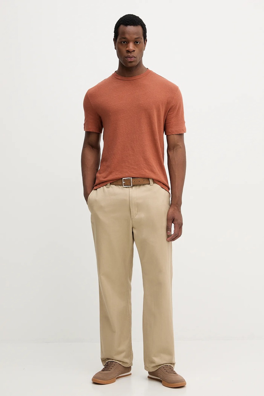 Льняная футболка United Colors of Benetton цвет коричневый однотонная 3UTFU10B1