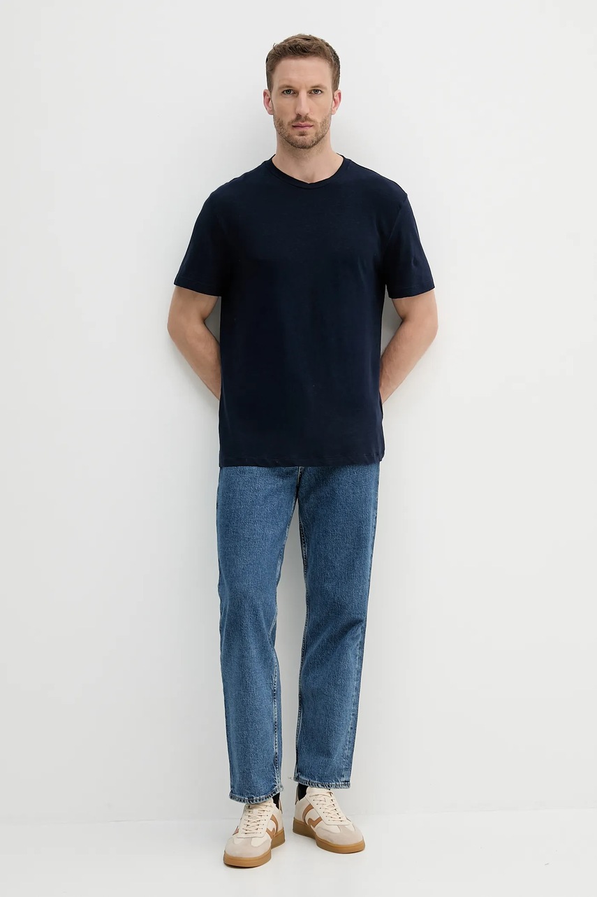 Льняная футболка United Colors of Benetton цвет синий однотонная 3UTFU10B1