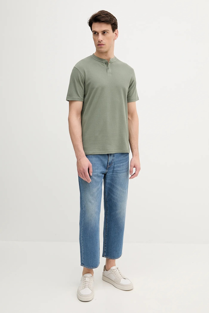 Хлопковая футболка United Colors of Benetton цвет зелёный однотонная 3RL3U10AS