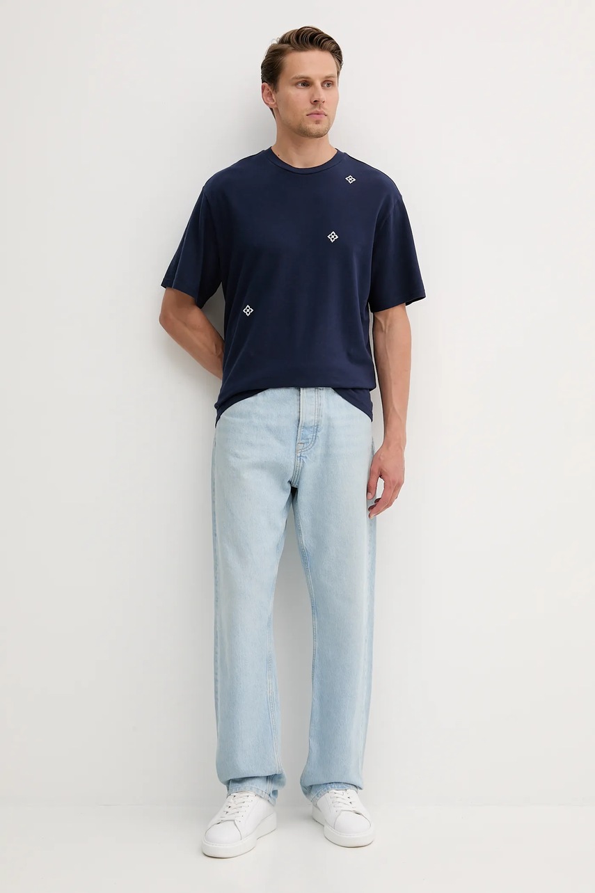 Хлопковая футболка United Colors of Benetton цвет синий с принтом 325RU10AL