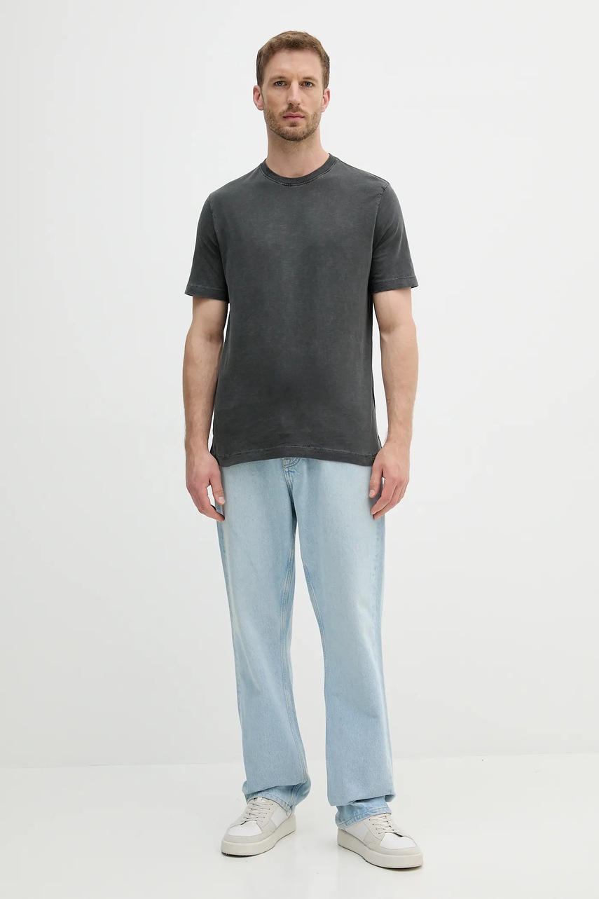 Хлопковая футболка United Colors of Benetton цвет серый однотонная 36JGU105U