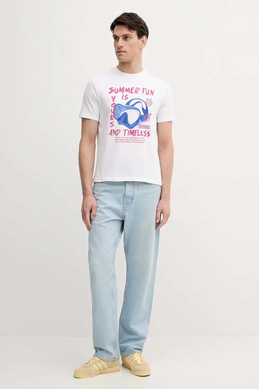 Хлопковая футболка United Colors of Benetton цвет белый с принтом 3BL0U10AF