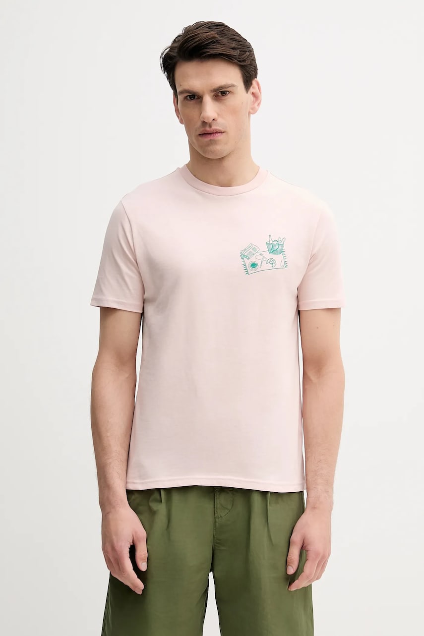 United Colors of Benetton tricou din bumbac culoarea bej, cu imprimeu, 3BL0U10AF