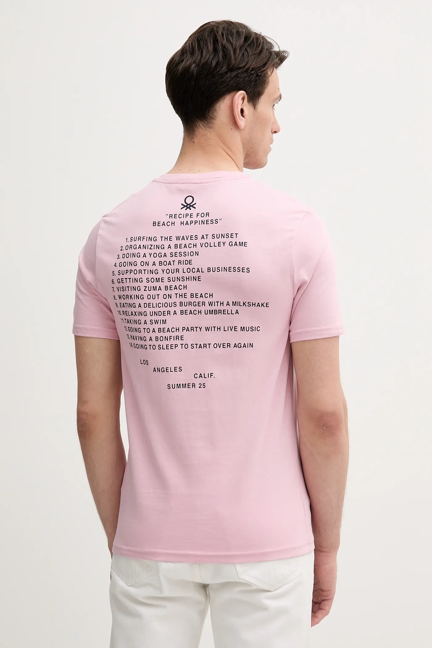 Хлопковая футболка United Colors of Benetton цвет розовый с принтом 3BL0U10AF