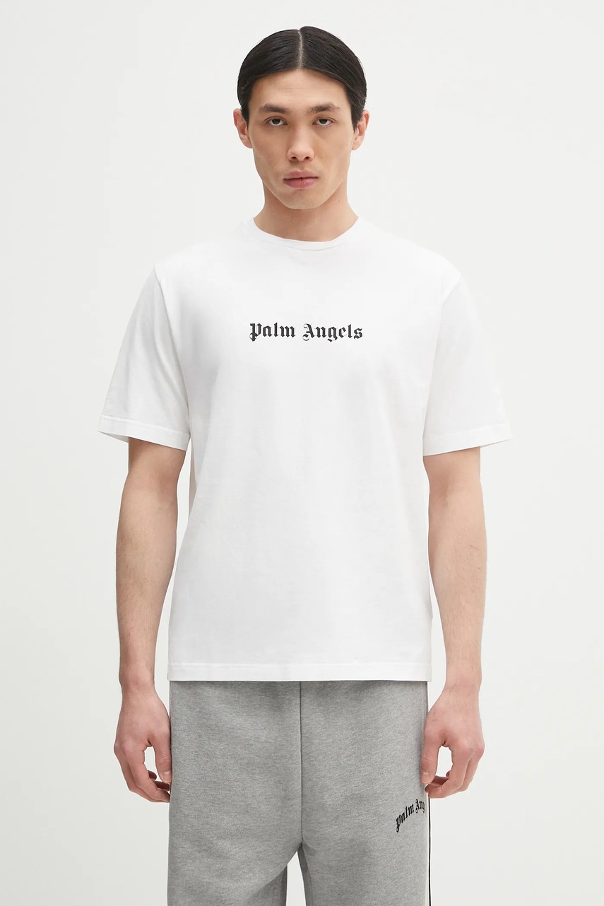 Bavlněné tričko Palm Angels Classic Logo Slim pánské, bílá barva, s potiskem, PMAA089C99JER0030110