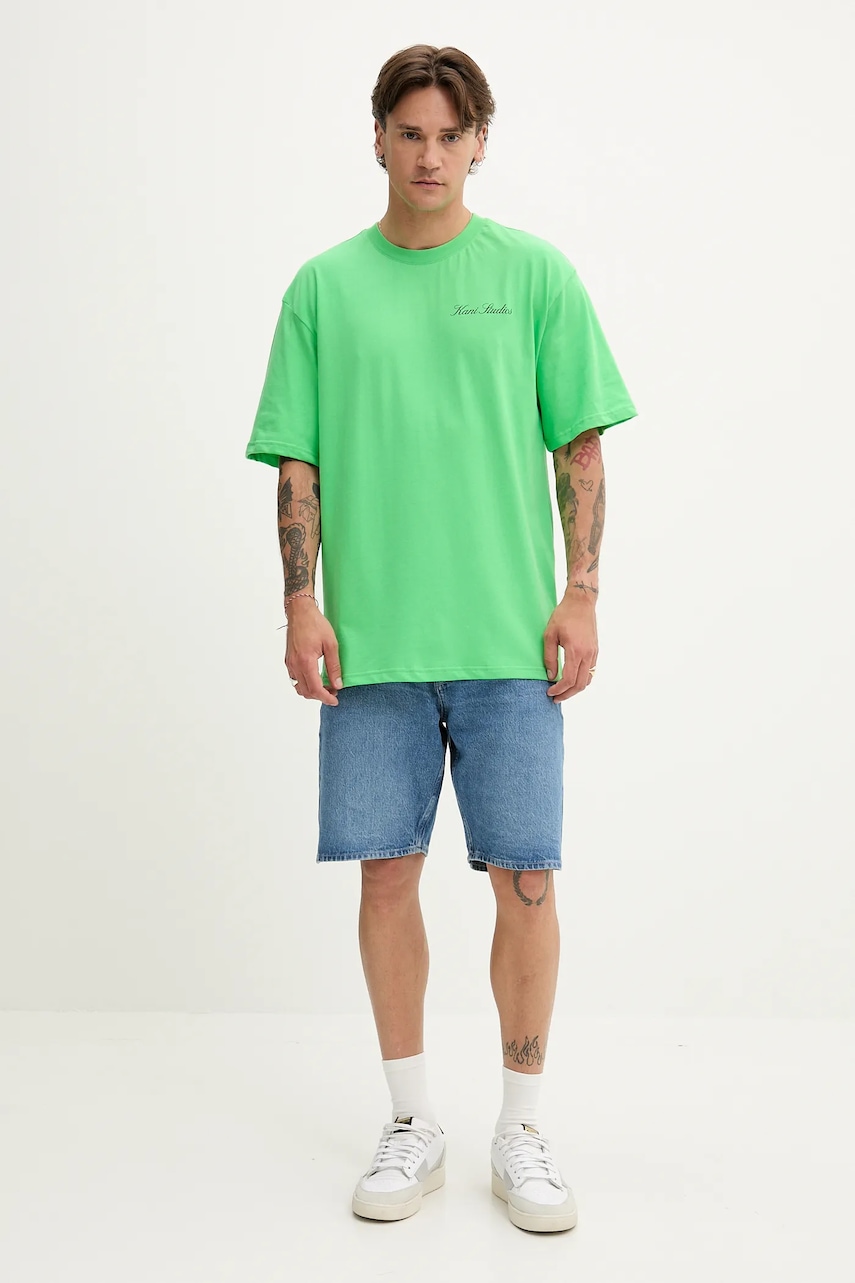 Хлопковая футболка Karl Kani цвет зелёный с принтом PD00005332