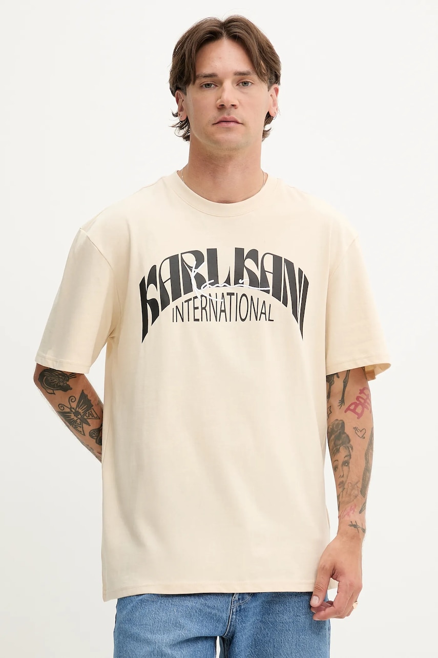 Karl Kani tricou din bumbac culoarea bej, cu imprimeu, PD00005360