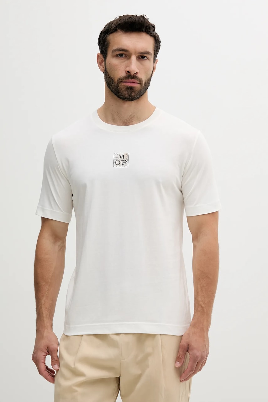 Marc O'Polo tricou din bumbac culoarea bej, cu imprimeu, 524201251298