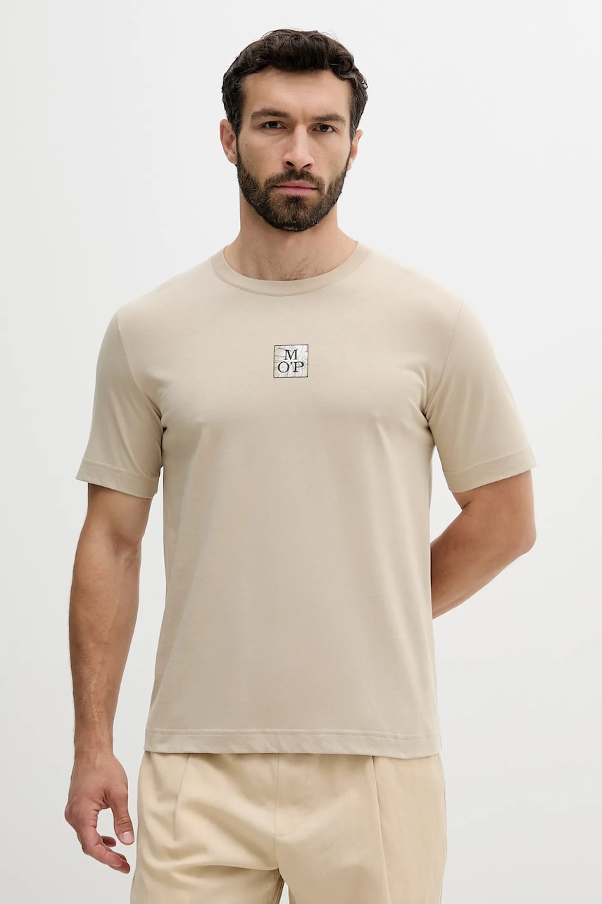 Marc O'Polo tricou din bumbac culoarea bej, cu imprimeu, 524201251298