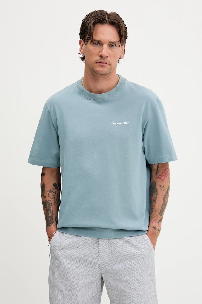 Levně Bavlněné tričko Abercrombie & Fitch pánské, modrá barva, KI123-5060
