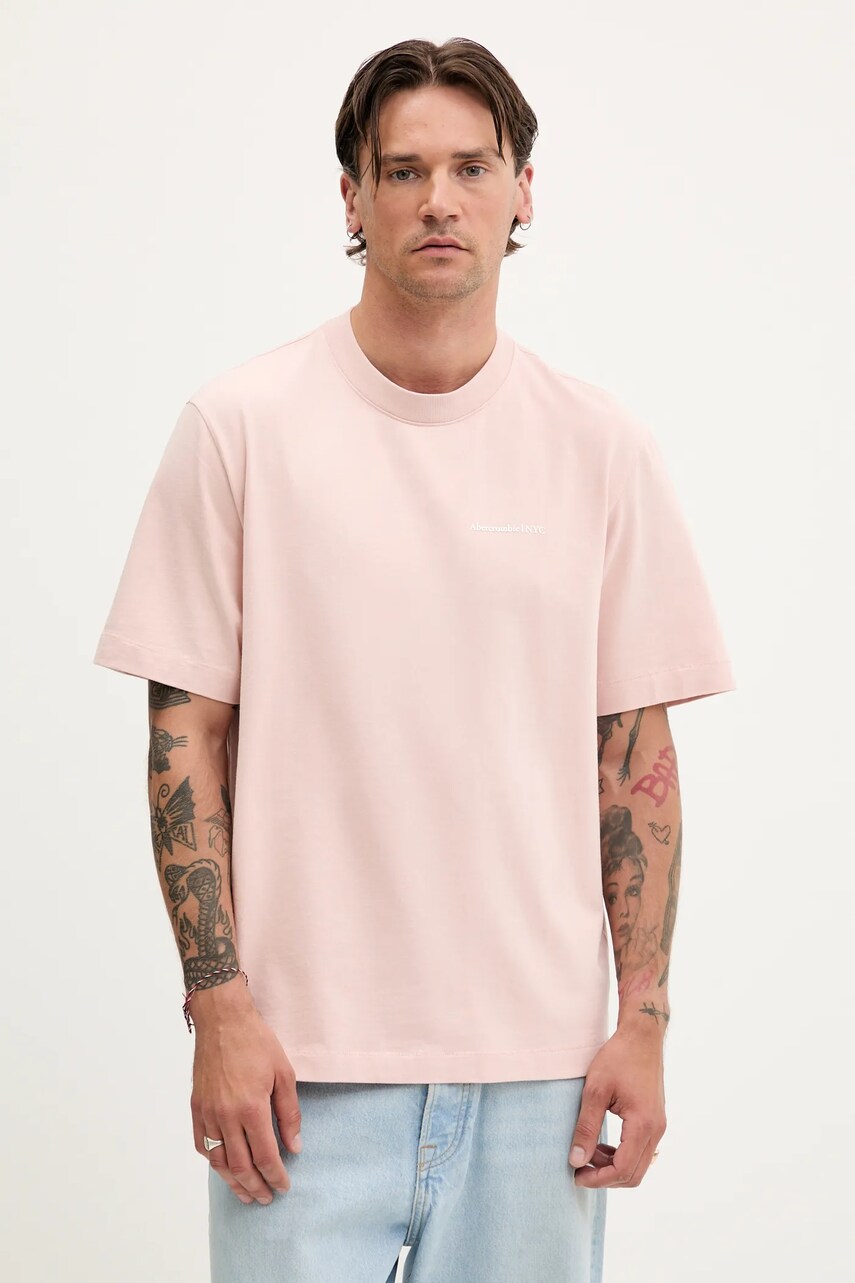 Levně Bavlněné tričko Abercrombie & Fitch pánské, oranžová barva, KI123-5060