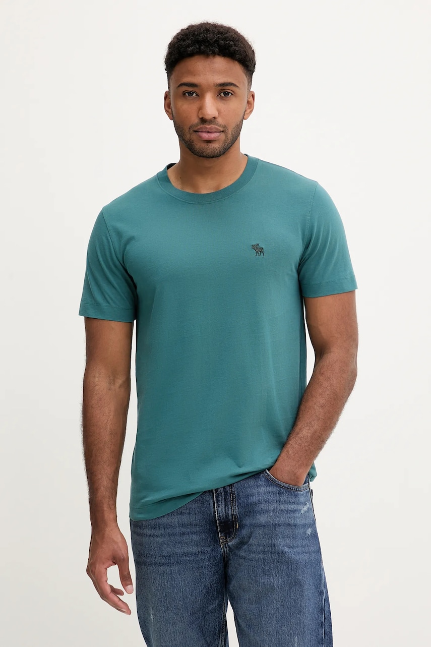 Abercrombie & Fitch tricou din bumbac culoarea verde, uni, KI124-5263