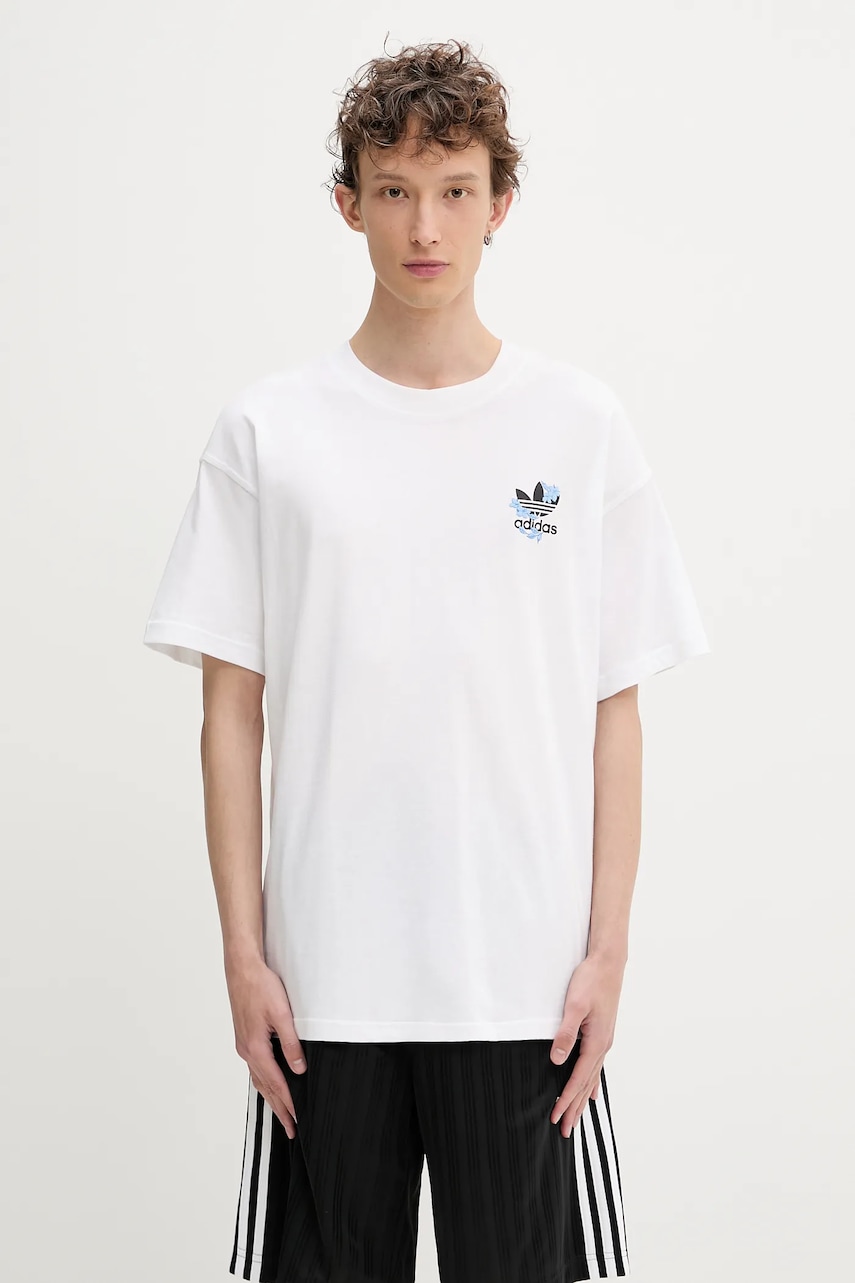 adidas Originals tricou din bumbac Florals Logo culoarea alb, cu imprimeu, KE6586