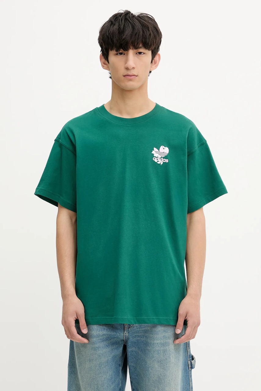 Bavlněné tričko adidas Originals Florals Logo pánské, zelená barva, s potiskem, KE6588