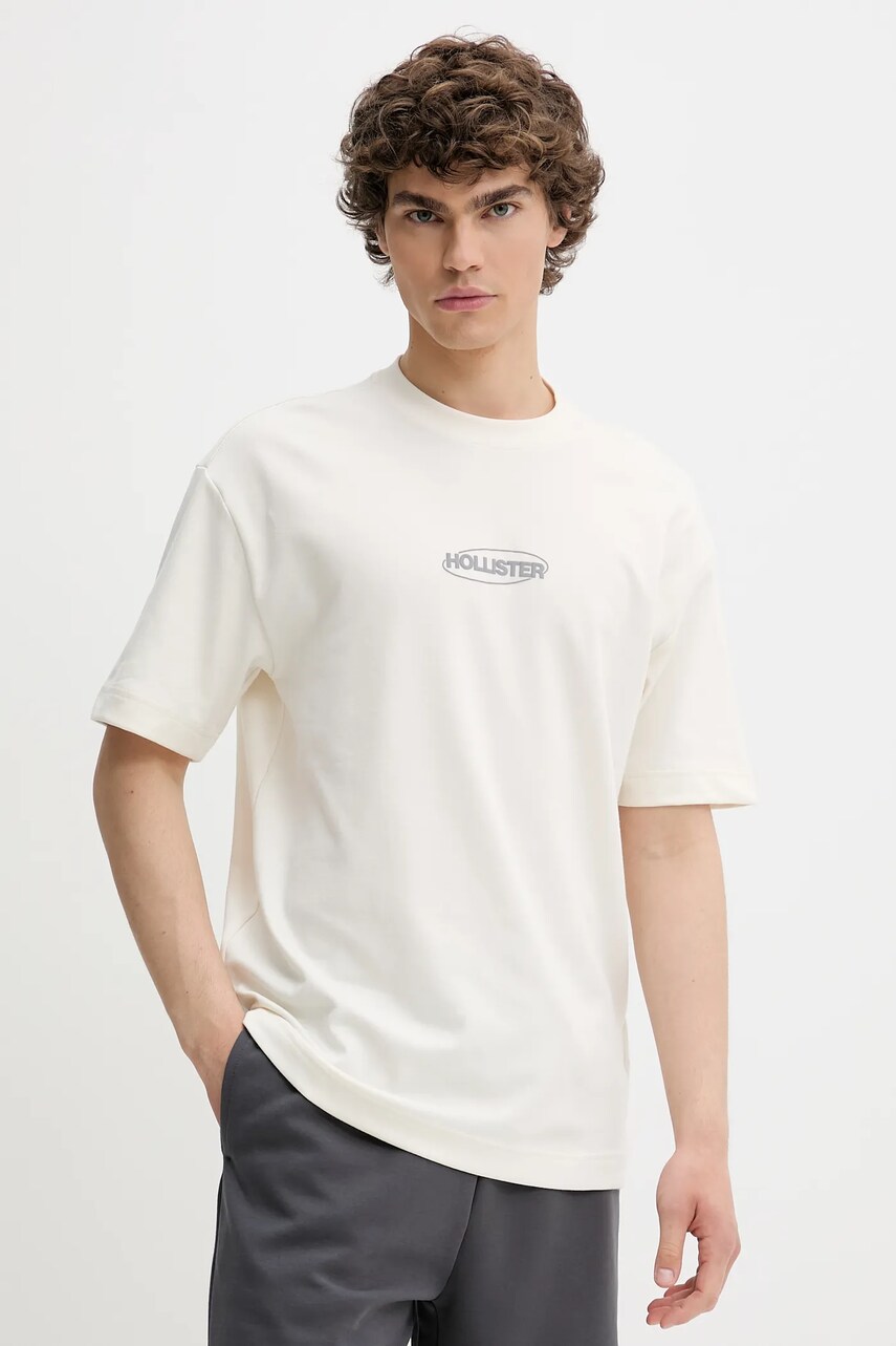 Hollister Co. tricou culoarea bej, cu imprimeu, KI323-5272