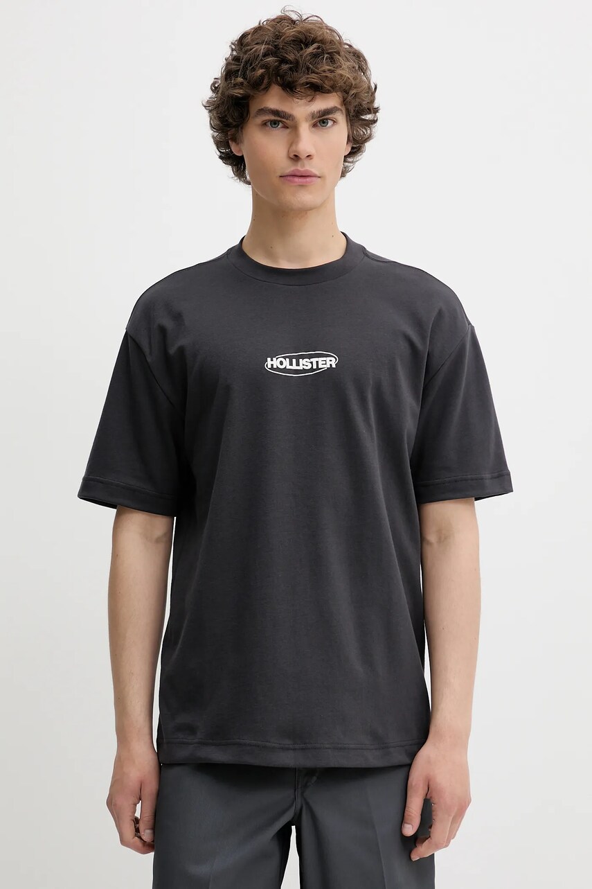 Hollister Co. tricou culoarea gri, cu imprimeu, KI323-5272