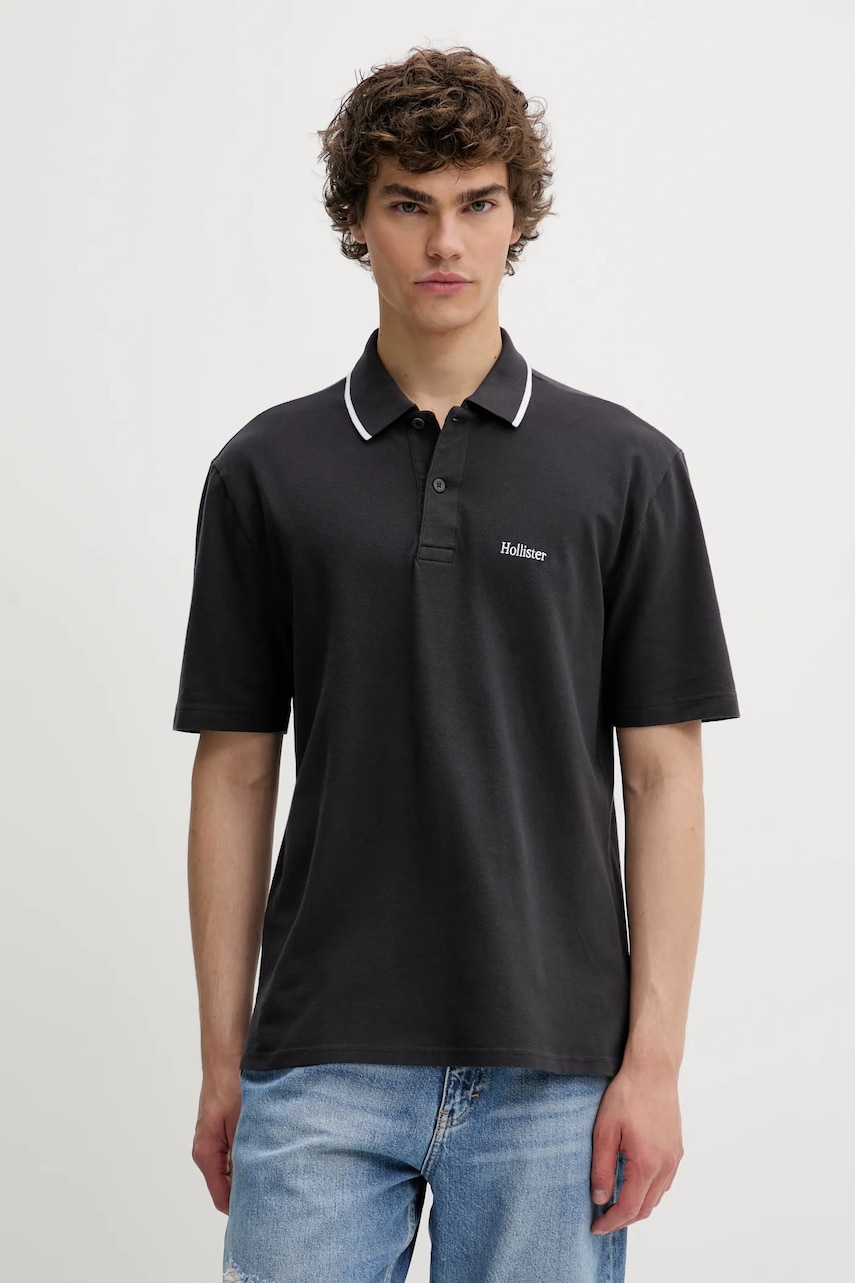 Hollister Co. tricou polo culoarea gri, uni, KI324-5199