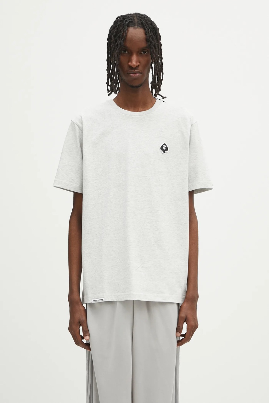Bavlněné tričko AAPE Spades Now pánské, šedá barva, AAPTEM1599XAO