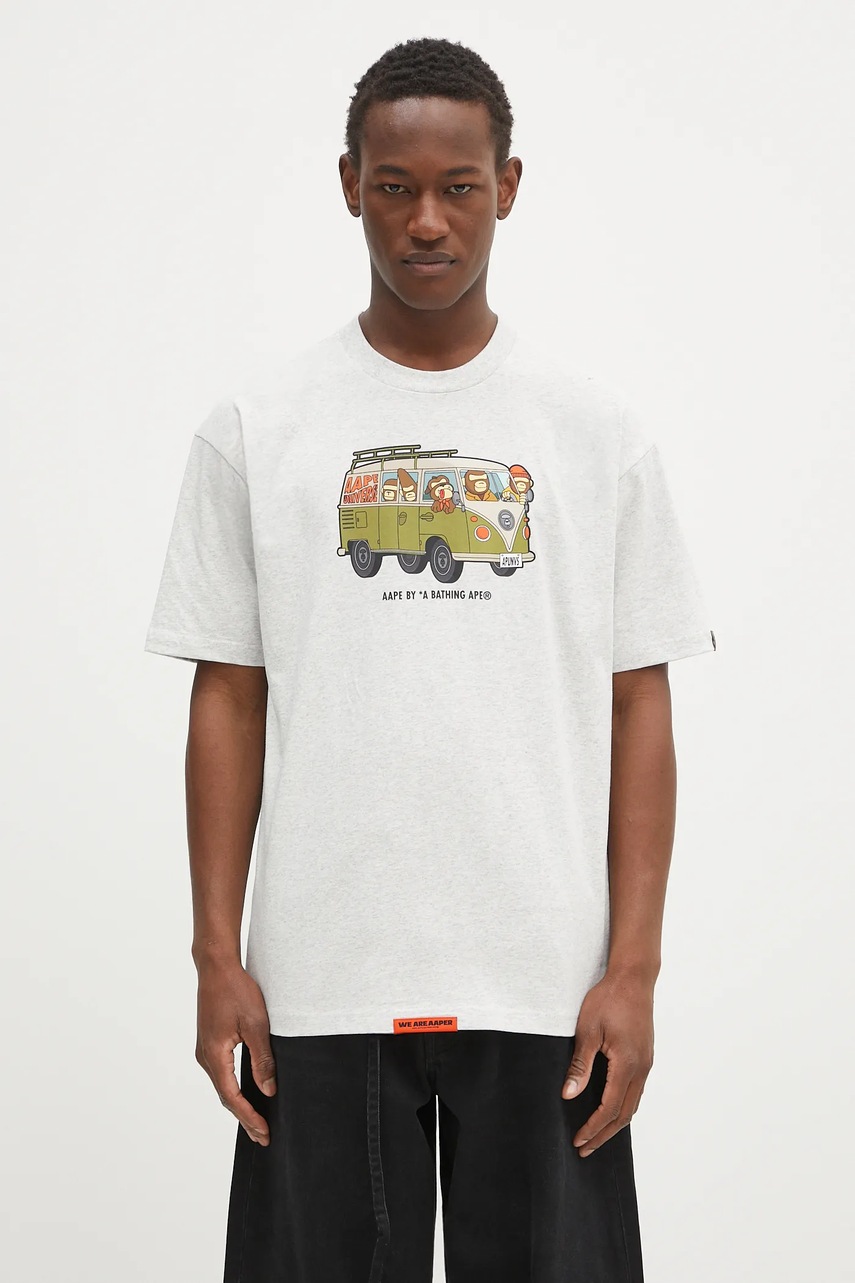 AAPE tricou din bumbac Theme Aaper culoarea gri, cu imprimeu, AAPTEM1617XAO