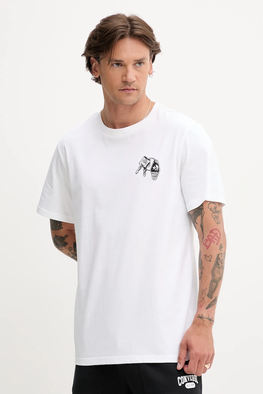 Converse tricou din bumbac culoarea alb, cu imprimeu, 10027726-A02