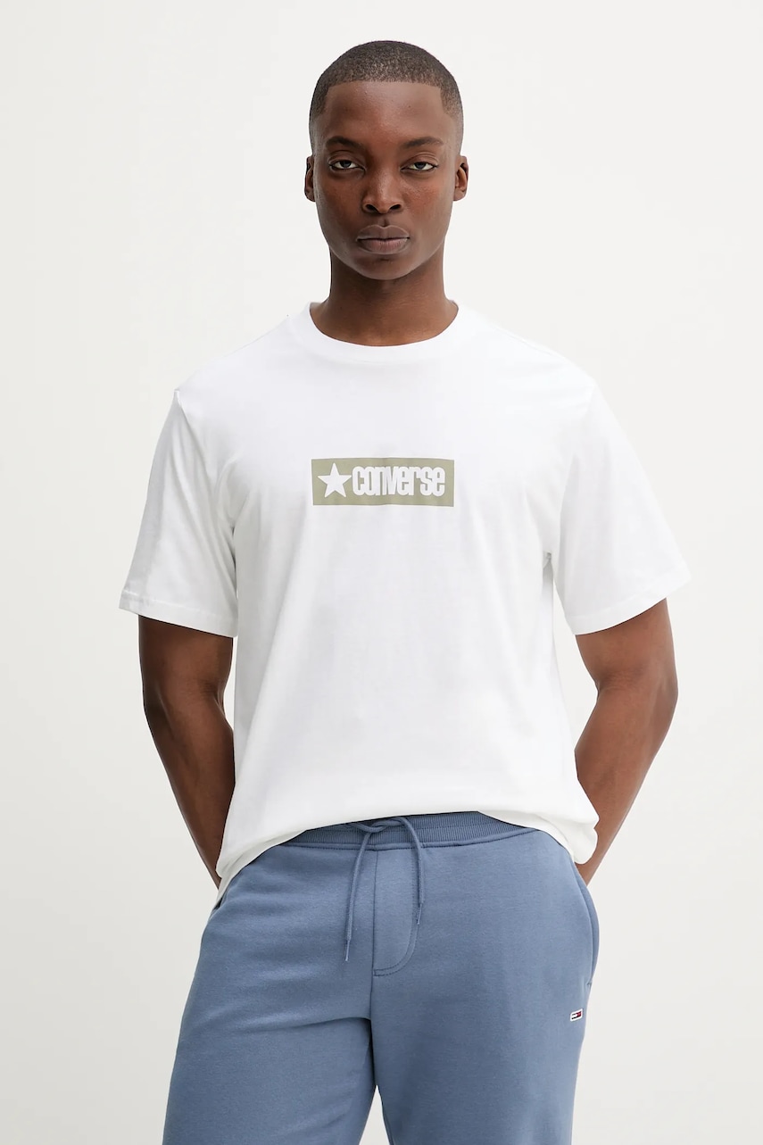 Converse tricou din bumbac culoarea alb, cu imprimeu, 10027995-A04