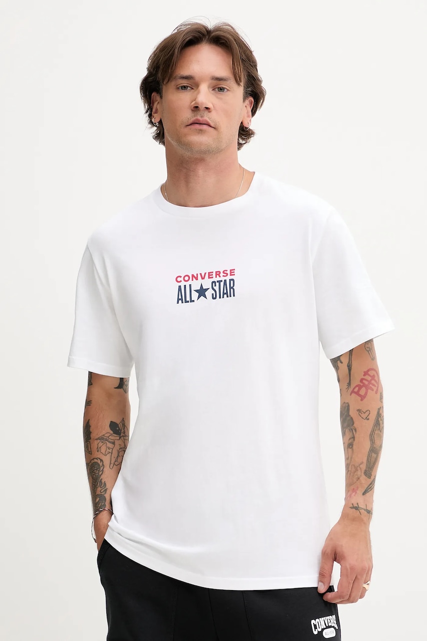 Converse tricou din bumbac culoarea alb, cu imprimeu, 10028551-A08