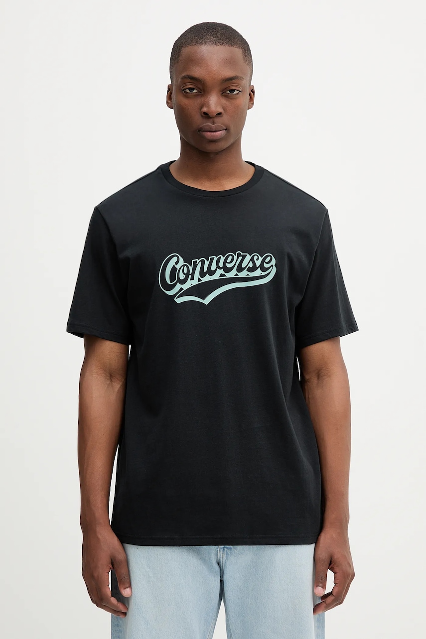 Converse tricou din bumbac culoarea negru, cu imprimeu, 10027994-A04