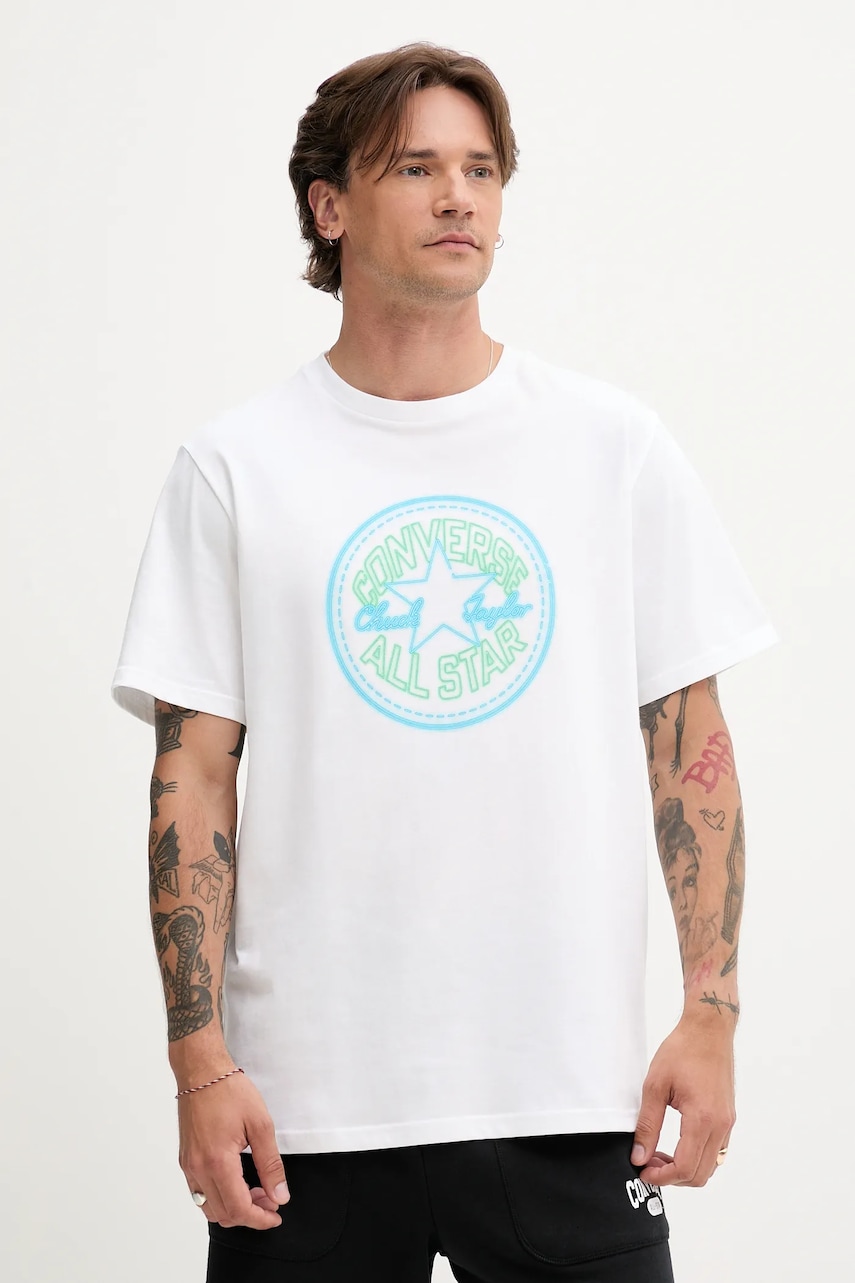 Converse tricou din bumbac culoarea alb, cu imprimeu, 10027722-A02