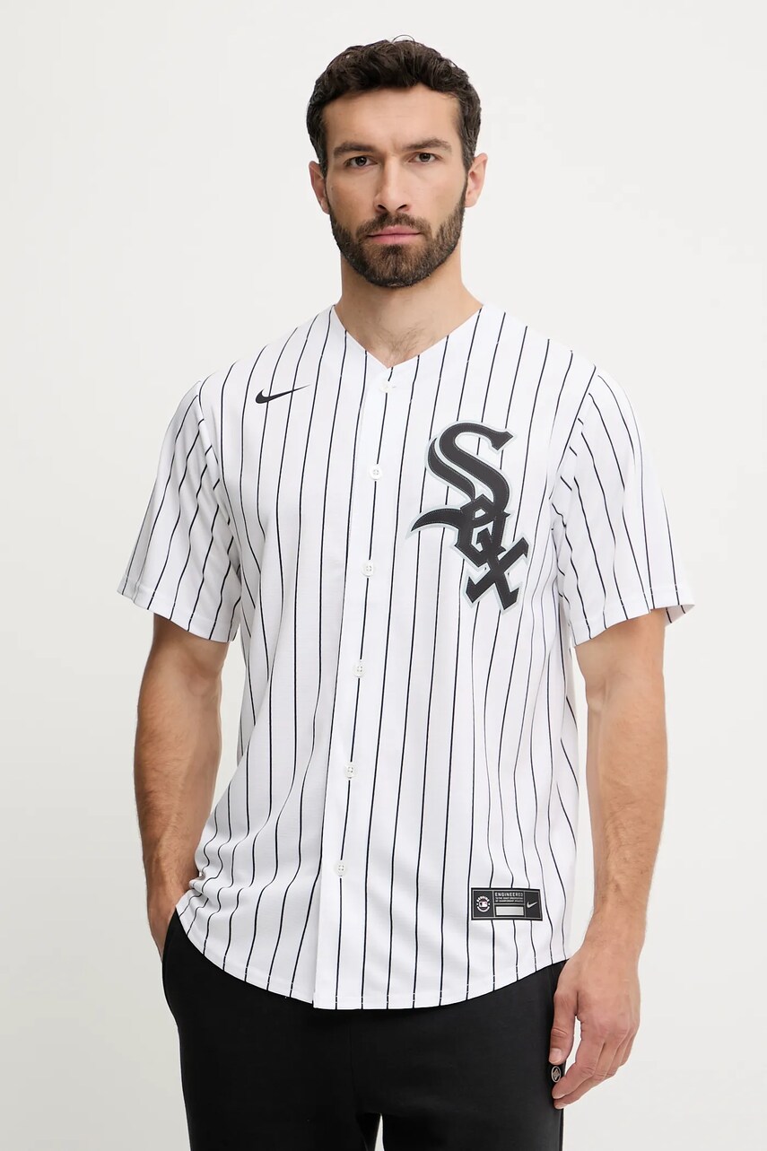 Nike tricou Chicago White Sox culoarea alb, cu guler stand-up, relaxed, T770-RXWH-RX-XVH