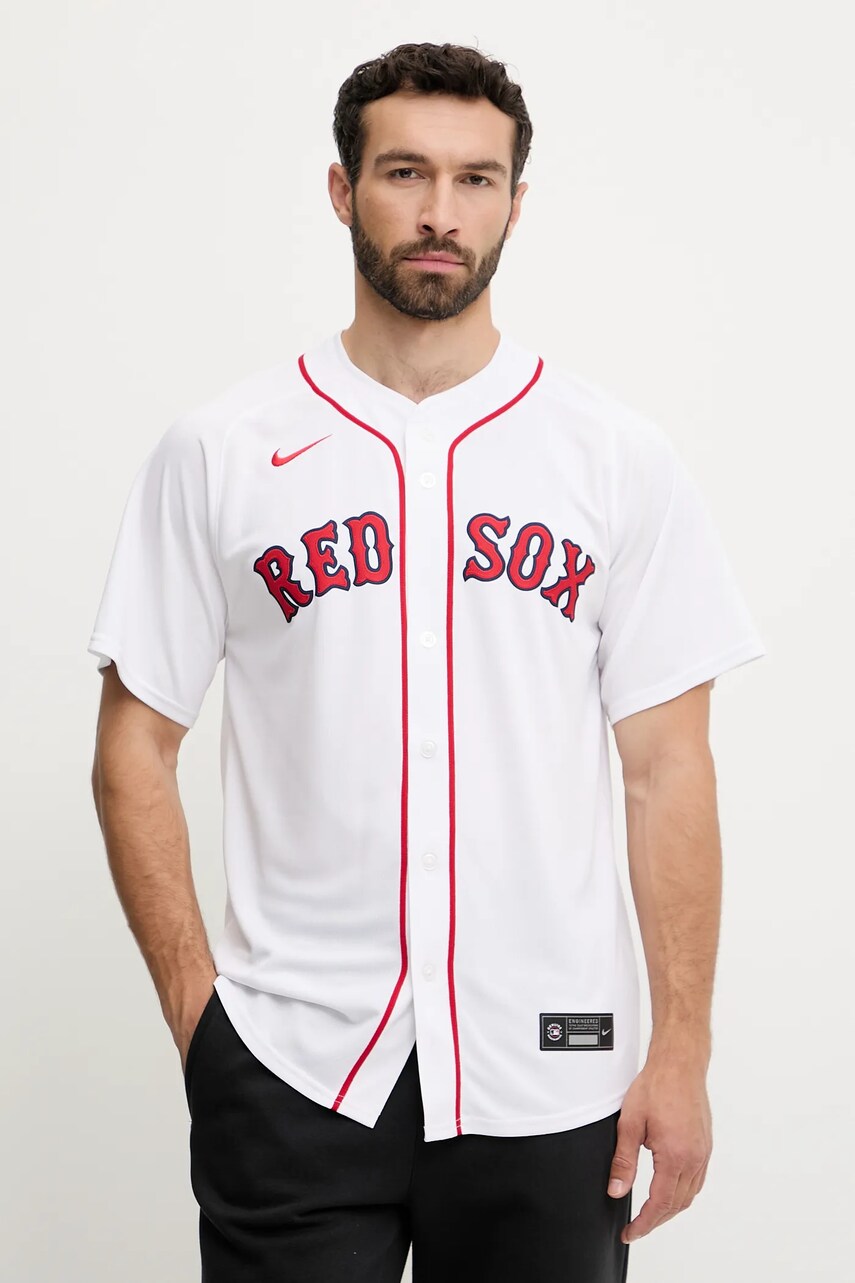 Levně Košile Nike Boston Red Sox pánská, bílá barva, relaxed, se stojáčkem, LM25-BQHO-BQ-1U2