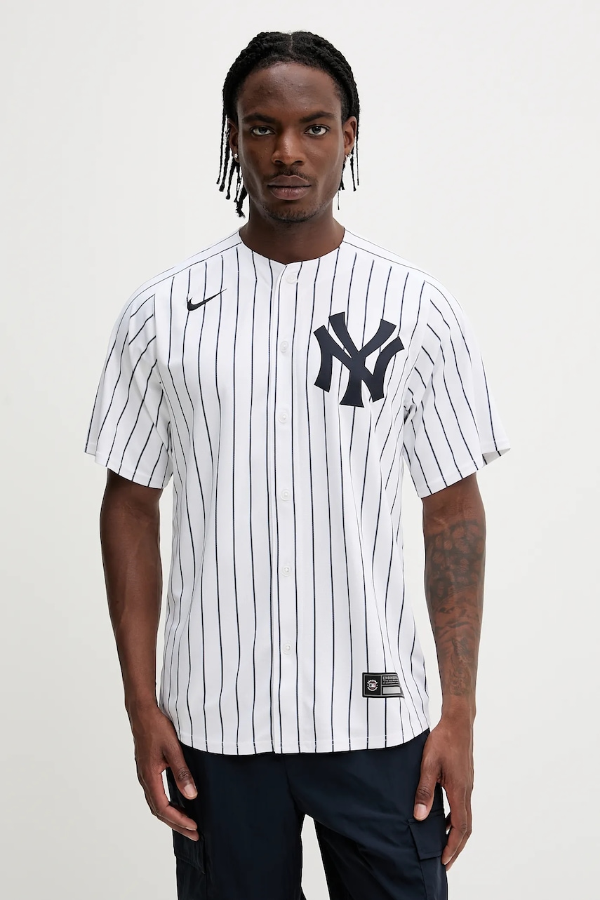 Nike tricou New York Yankees culoarea alb, cu guler stand-up, regular, LM25-NKHO-NK-1U2