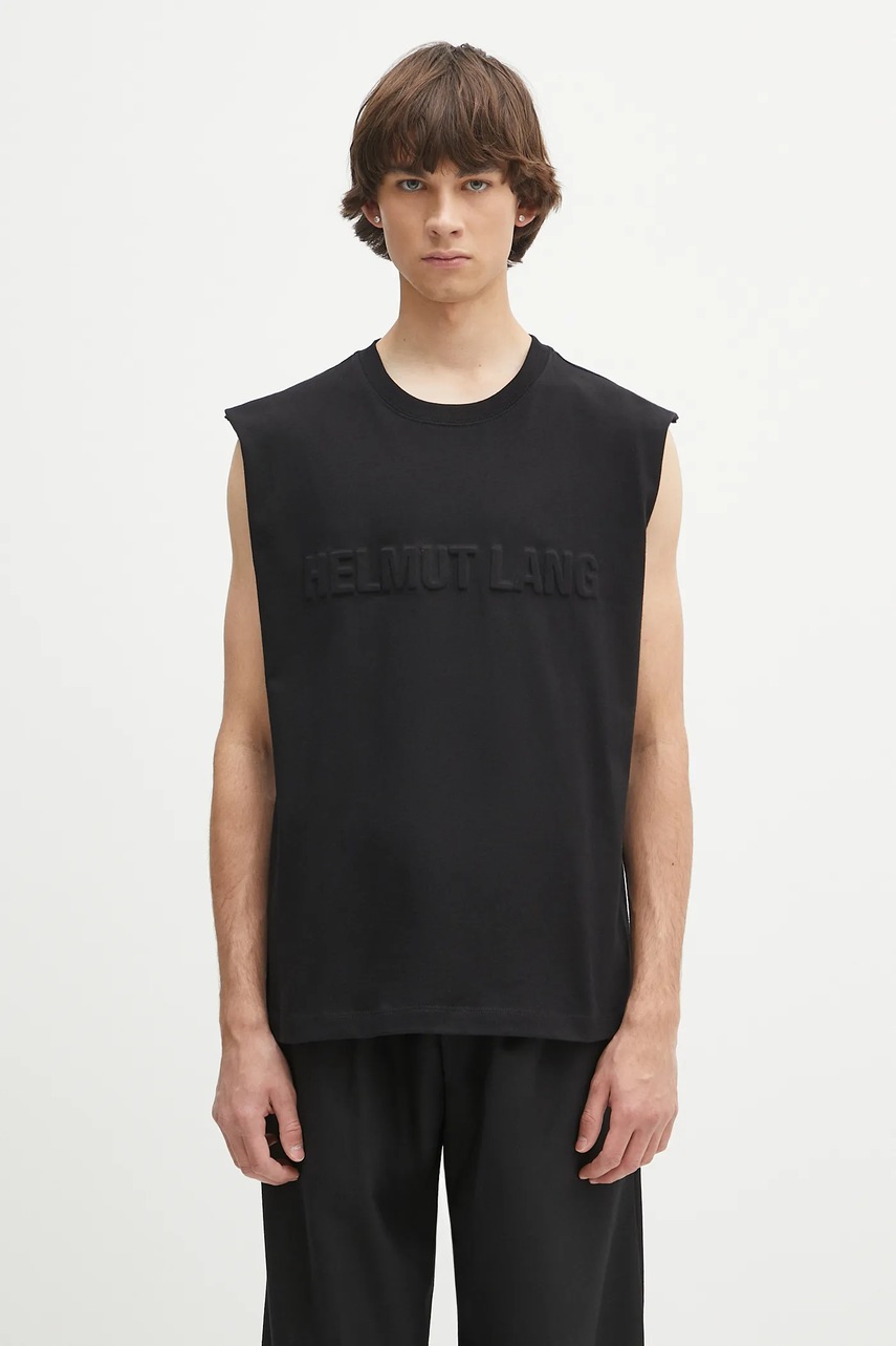 Βαμβακερό μπλουζάκι Helmut Lang EMBOSSED.TANK.ROUNDE P01HM502 μαύρο