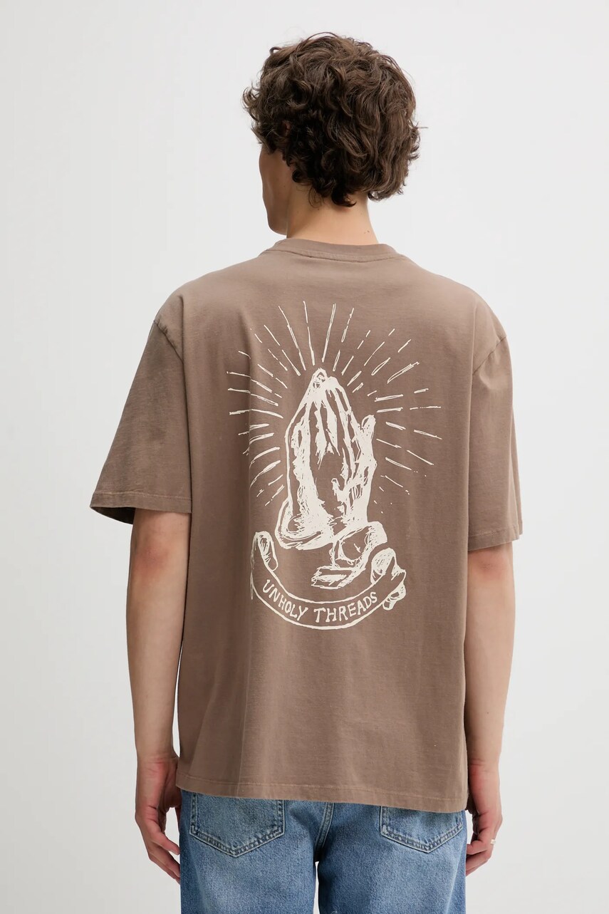 The Ragged Priest tricou din bumbac culoarea maro, cu imprimeu, RPSS252053JS