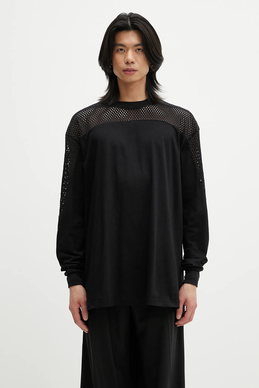 Bavlněné tričko s dlouhým rukávem Rick Owens DRKSHDW Knitted - Girdered T 221673 černá barva, CM01E1673.CHJGOM