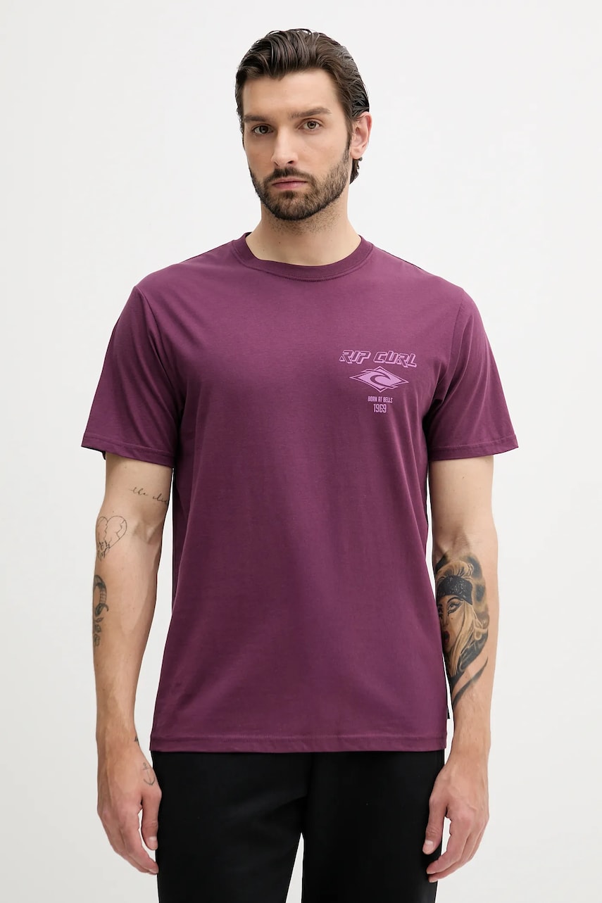Rip Curl tricou din bumbac culoarea violet, cu imprimeu, 0CAMTE
