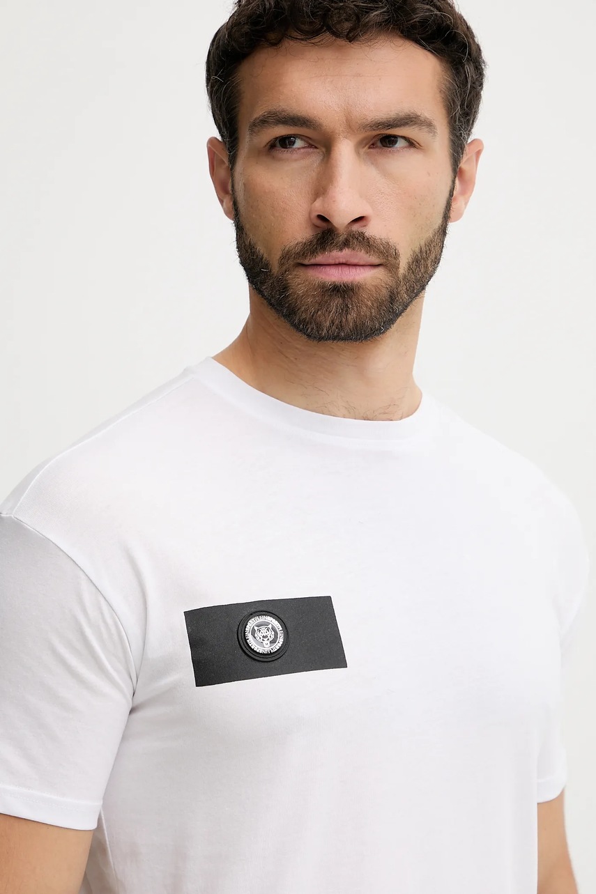 Βαμβακερό μπλουζάκι PLEIN SPORT ανδρικό, χρώμα: άσπρο, PS25MTS01 φωτογραφία