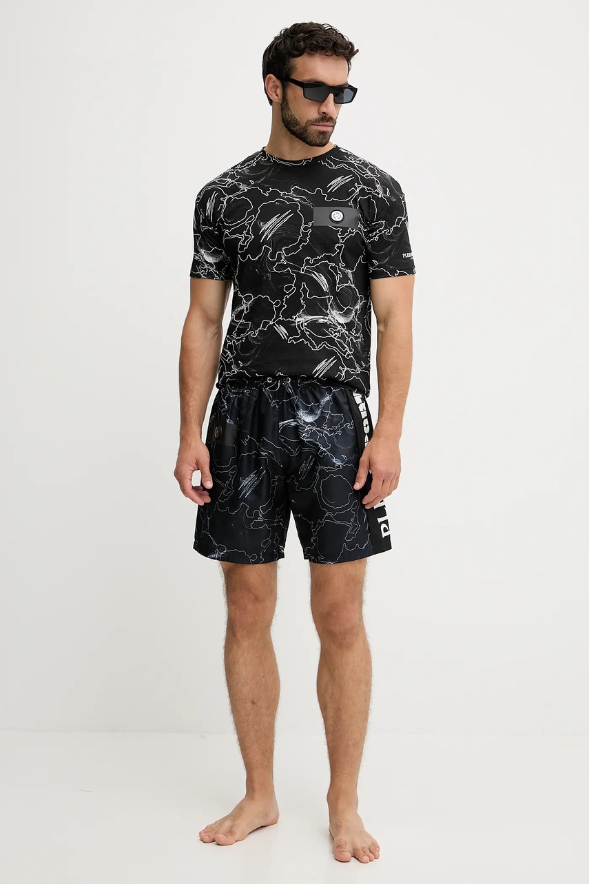 Хлопковая футболка PLEIN SPORT цвет чёрный узор PS25MTS06