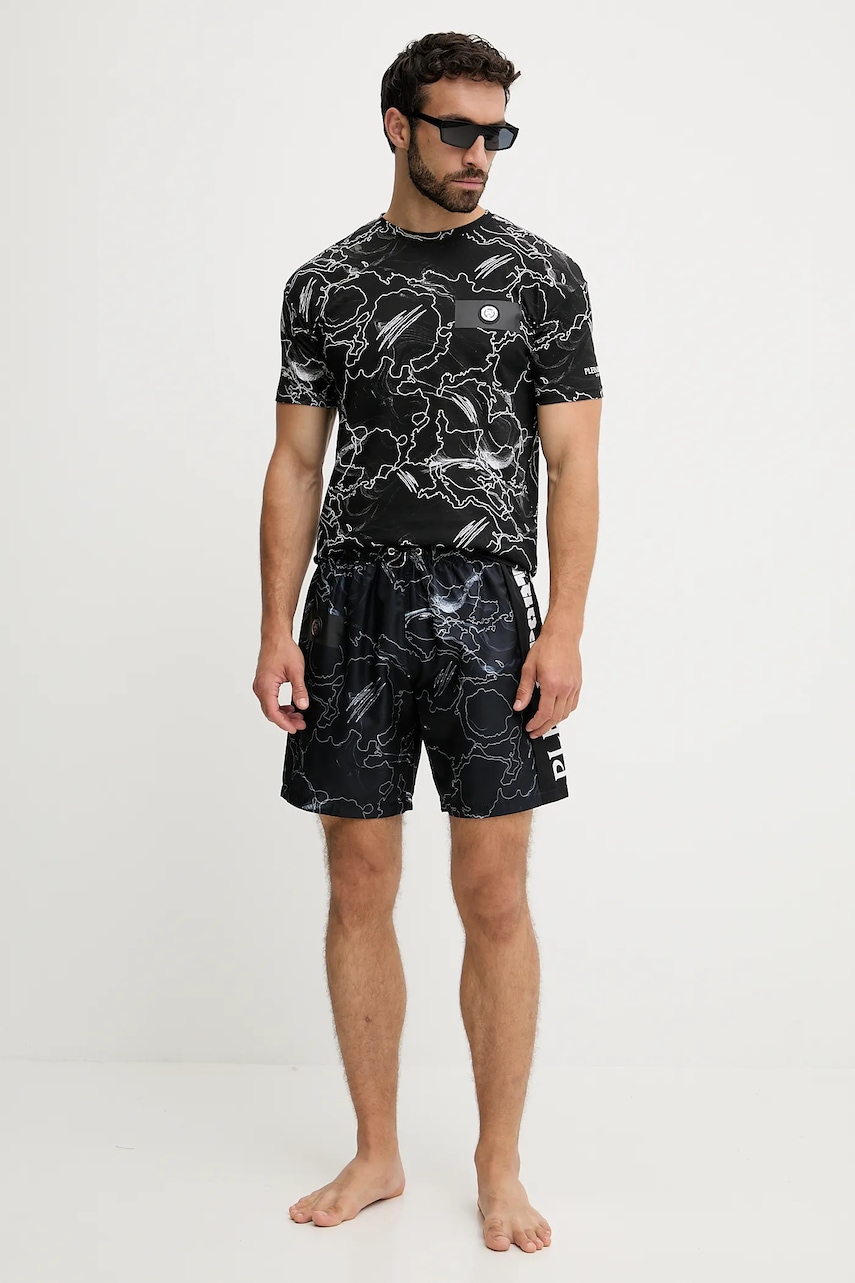 Хлопковая футболка PLEIN SPORT цвет чёрный узор PS25MTS06 Хлопковая футболка PLEIN SPORT цвет чёрный узор PS25MTS06