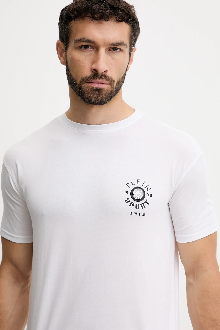 Βαμβακερό μπλουζάκι PLEIN SPORT ανδρικό, χρώμα: άσπρο, PS25MTS09 φωτογραφία
