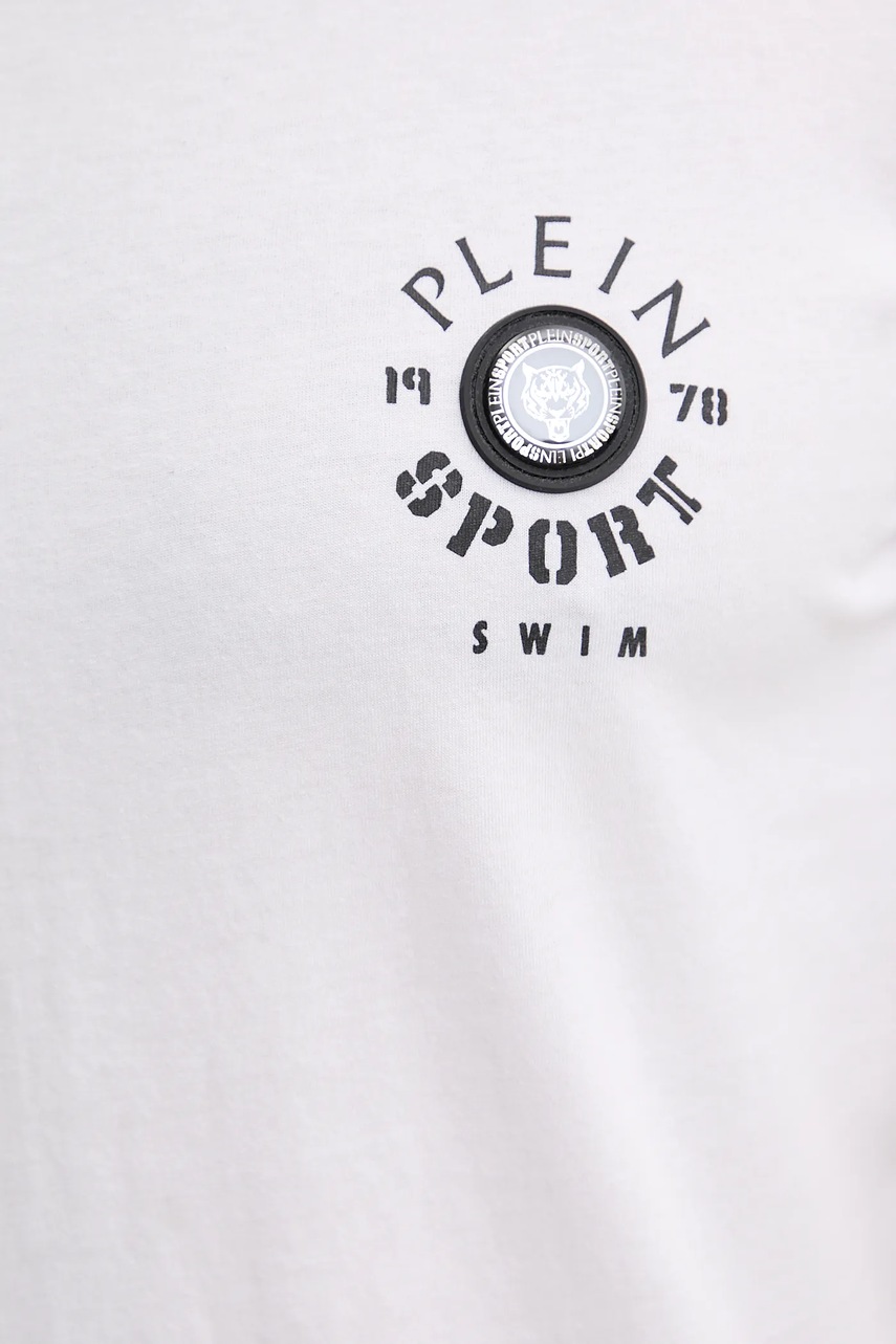 Βαμβακερό μπλουζάκι PLEIN SPORT ανδρικό, χρώμα: άσπρο, PS25MTS09 φωτογραφία