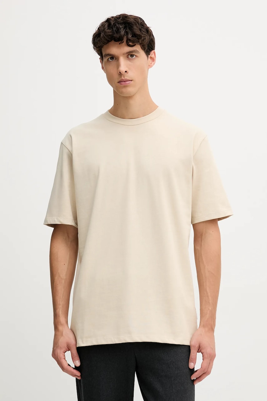 Lindbergh tricou din bumbac culoarea bej, uni, 30.400120
